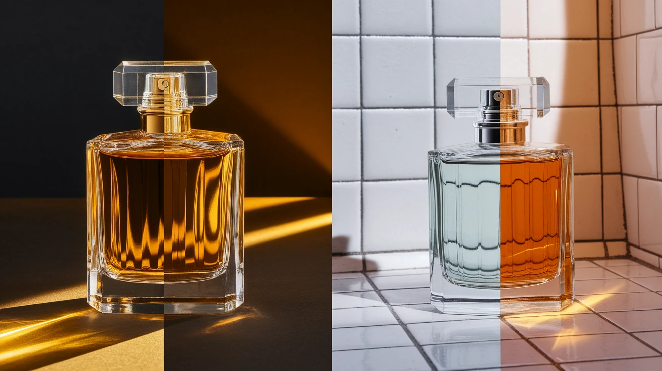 Perfume bottles stored properly in cool dark environment to prevent heat damage