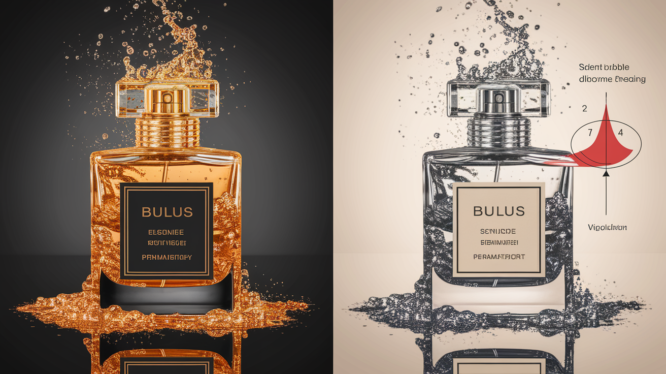 Perfume bottle with air bubbles from shaking